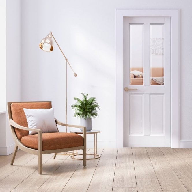 GW Leader Internal White Primed Berkeley Door with Clear Bevelled Glass