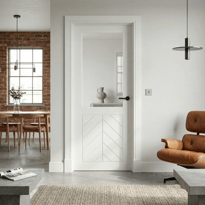 GW Leader Internal White Primed Chevron 1 Light 1 Panel Clear Glass Door