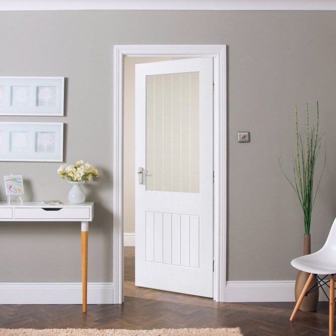 GW Leader Internal White Primed Cottage 1P 1L Etched Lined Glass Door