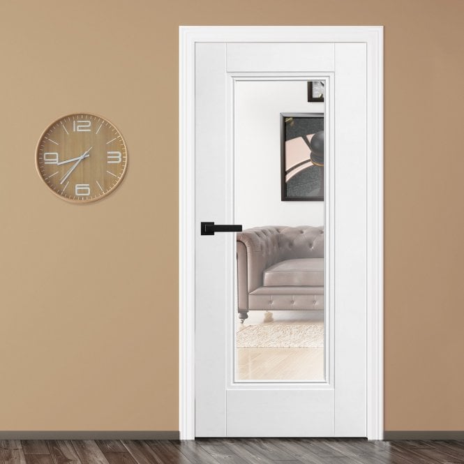 GW Leader Internal White Primed Elegance Lancaster 1L Clear Glass Door