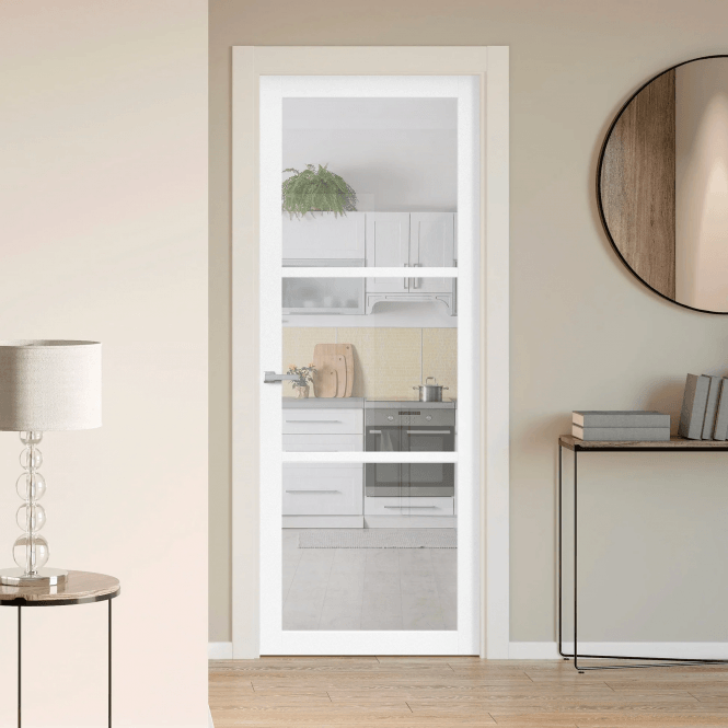 GW Leader Internal White Primed Industrial Studio 3L Clear Glass Door