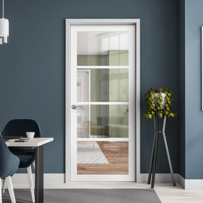 GW Leader Internal White Primed Industrial Studio 4L Clear Glass Door