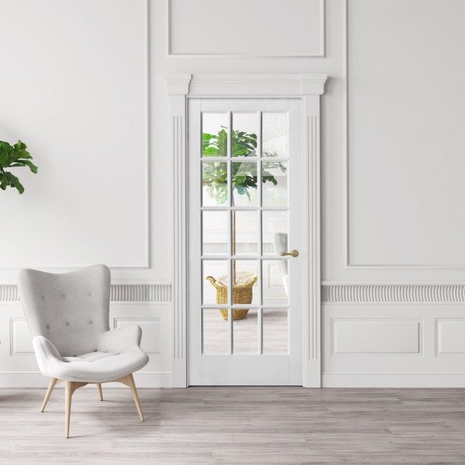 GW Leader Internal White Primed SA 15 Light Clear Glass Door