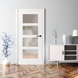 Internal White Primed Shaker 4 Panel Door with Obscure Glass