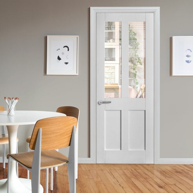 GW Leader Internal White Primed Victorian Shaker Door with Clear Glass
