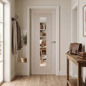 Ivory Pre-finished Internal Endure Laminate Chevron Clear Glass Door