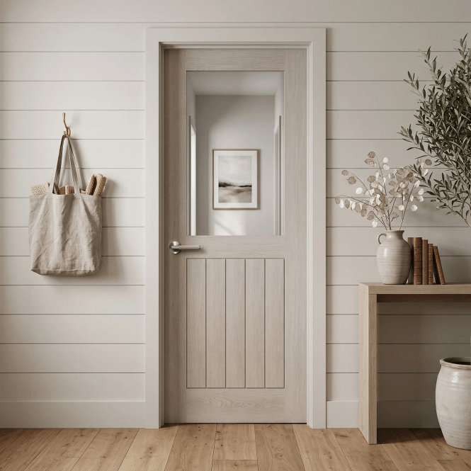 GW Leader Ivory Pre-finished Internal Endure Laminate Farley Clear Glass Door
