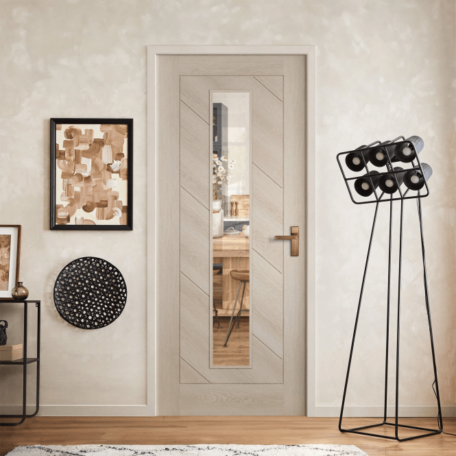 GW Leader Ivory Pre-finished Internal Endure Laminate Stockholm Clear Glass Door