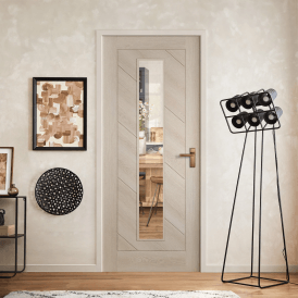 Ivory Pre-finished Internal Endure Laminate Stockholm Clear Glass Door