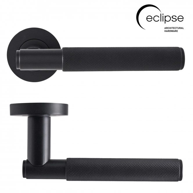 GW Leader Knurled Lever on Round Rose Lever Door Handle - Matt Black