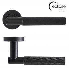 Knurled Lever on Round Rose Lever Door Handle - Matt Black
