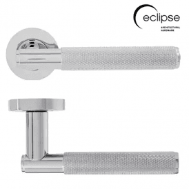 Knurled Lever on Round Rose Lever Door Handle - Polished Chrome