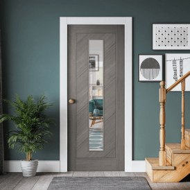 Light Grey Pre-finished Internal Endure Laminate Stockholm Clear Glass Door