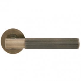 Linear Lever on Round Rose Lever Door Handle - Antique Bronze