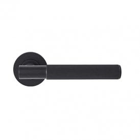 Linear Lever on Round Rose Lever Door Handle - Matt Black