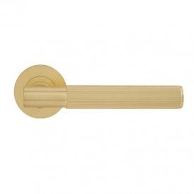 Linear Lever on Round Rose Lever Door Handle - Satin Brass