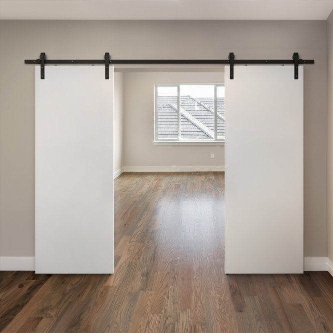 GW Leader Matt Black 3m Face Mounted Sliding Barn Pair Door Track