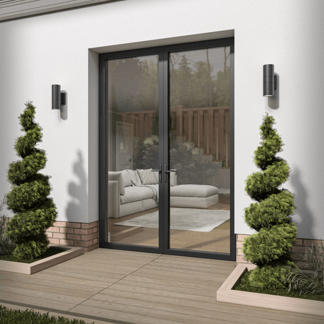 GW Leader Matt Black Aluminium Clear Glass External French Patio Door