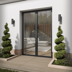 Matt Black Aluminium Clear Glass External French Patio Door
