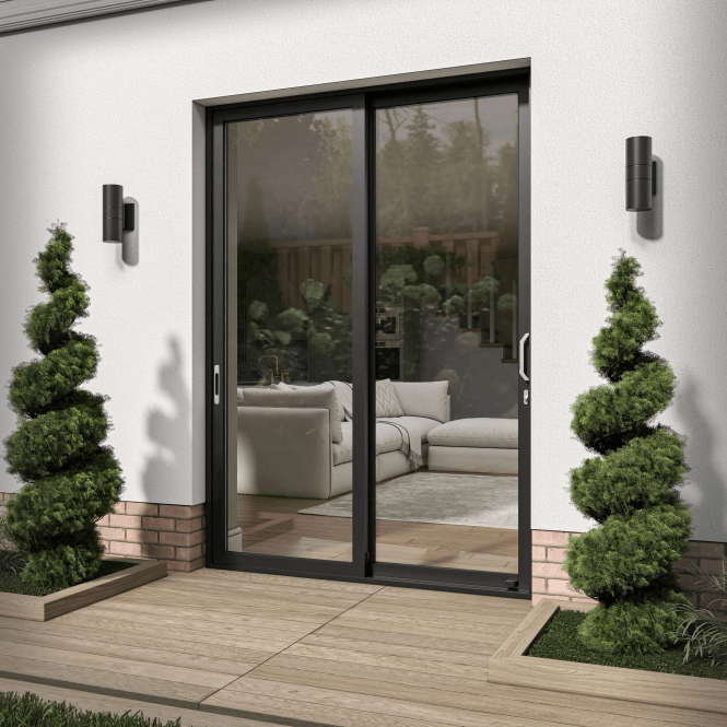 GW Leader Matt Black Aluminium Clear Glass External Sliding Patio Door
