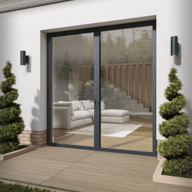 Matt Grey Aluminium Clear Glass External French Patio Door