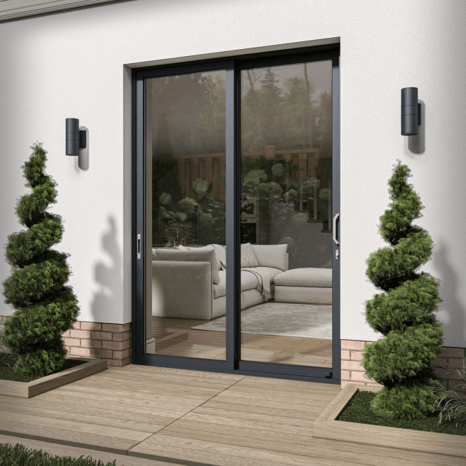 GW Leader Matt Grey Aluminium Clear Glass External Sliding Patio Door