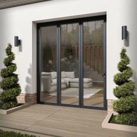 Matt Grey Aluminium External 3+0 Clear Glass Folding Patio Door