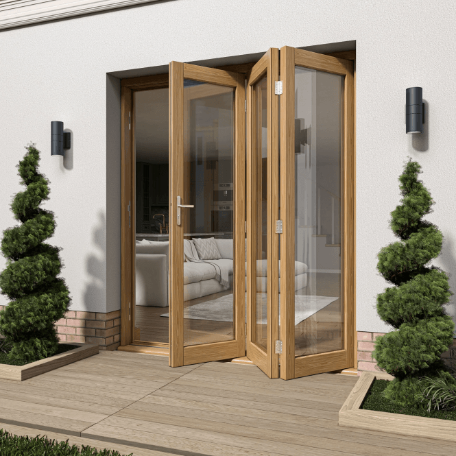 GW Leader Oak External Fully Finished External Folding Patio Door Set 3+0