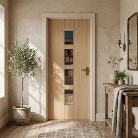 Oak Internal Fully Finished Cottage Woodgrain Laminate 4 Light Clear Glass Door