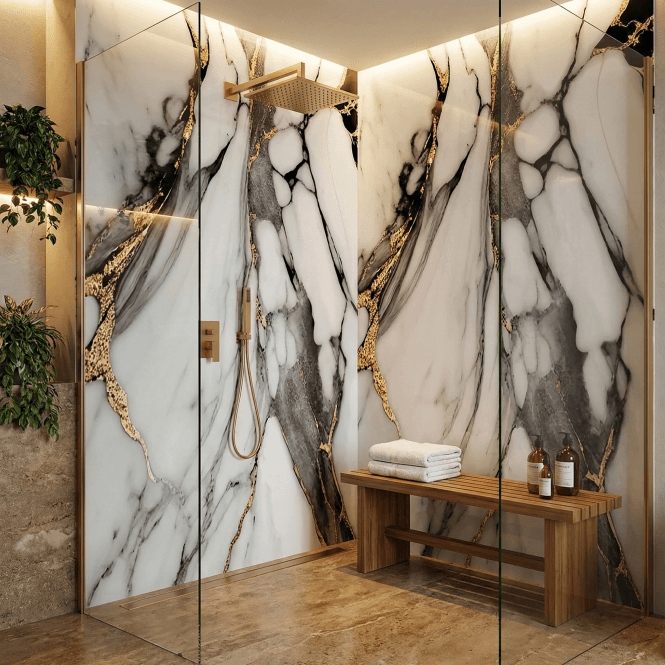 GW Leader Premium PVC Gloss Shower Wall Panel - Portoro Marble