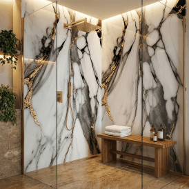 Premium PVC Gloss Shower Wall Panel - Portoro Marble