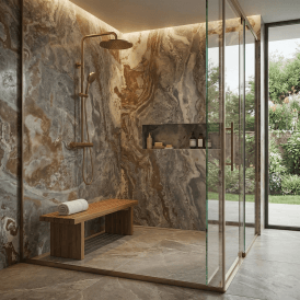 Premium PVC Gloss Shower Wall Panel - River Marble