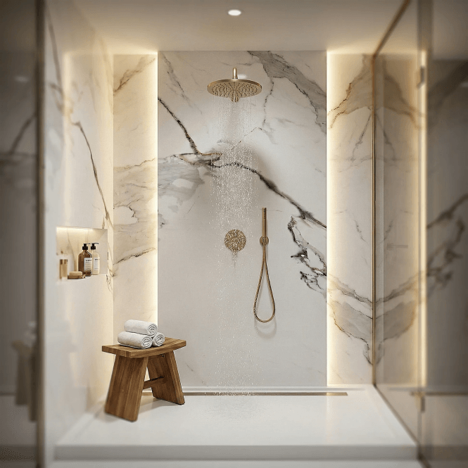 GW Leader Premium PVC Gloss Shower Wall Panel - Wave Marble