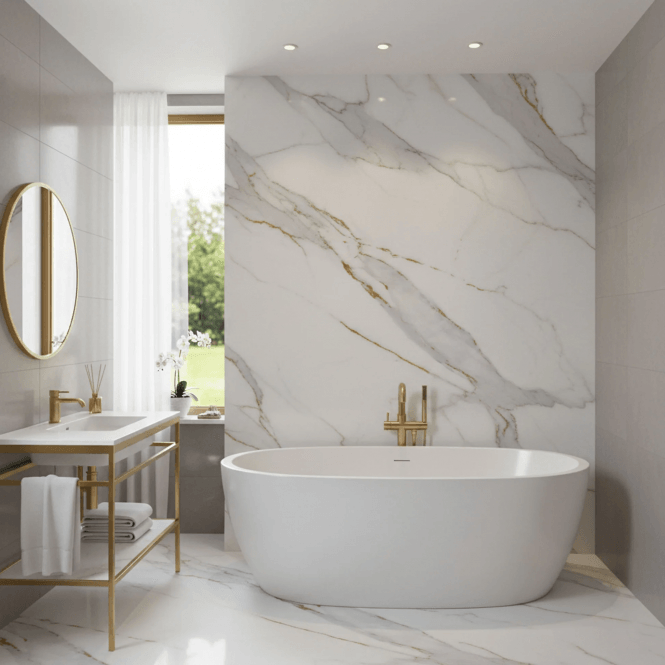 GW Leader PVC Gloss Shower Wall Panel - Marble Gold