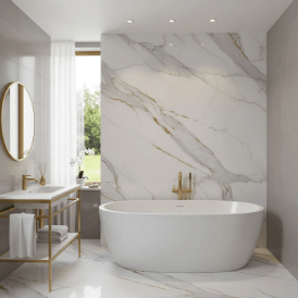 PVC Gloss Shower Wall Panel - Marble Gold