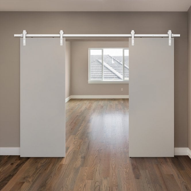 GW Leader White 3m Face Mounted Sliding Barn Pair Door Track