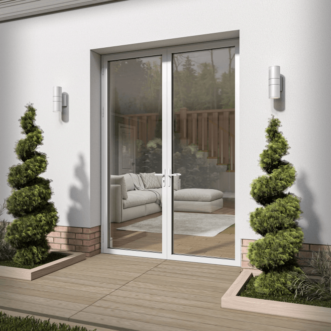 GW Leader White Aluminium Clear Glass External French Patio Door
