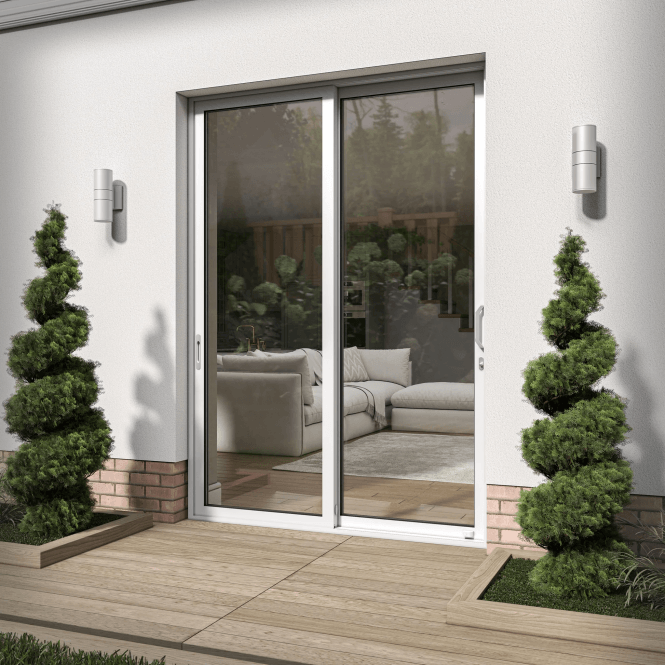 GW Leader White Aluminium Clear Glass External Sliding Patio Door