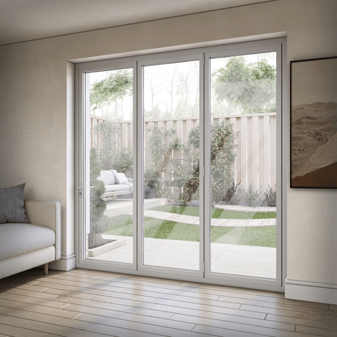 GW Leader White Aluminium External 3+0 Clear Glass Folding Patio Door