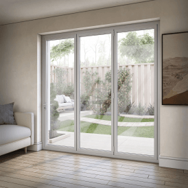 White Aluminium External 3+0 Clear Glass Folding Patio Door