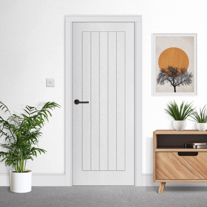GW Leader White Internal Primed Vertical 5 Panel FD30 Fire Door