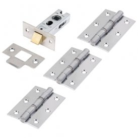 Heavy Duty Hinge & Tubular Latch Pack - Polished Chrome