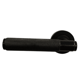 Knurled Lever on Round Rose Lever Door Handle - Matt Black