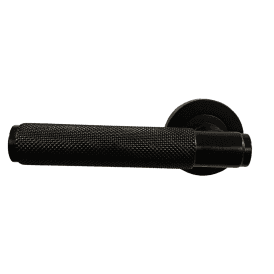 Knurled Lever on Round Rose Lever Door Handle - Matt Black