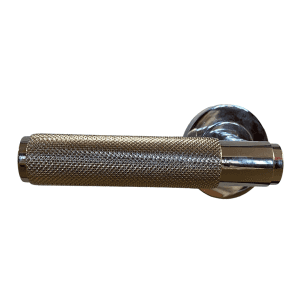 Knurled Lever on Round Rose Lever Door Handle - Polished Chrome