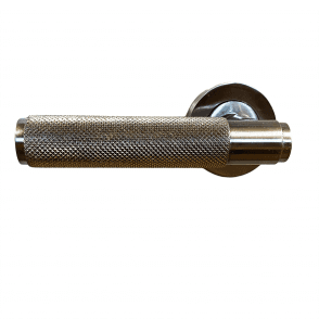 Knurled Lever on Round Rose Lever Door Handle - Satin Chrome