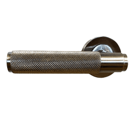 Knurled Lever on Round Rose Lever Door Handle - Satin Chrome