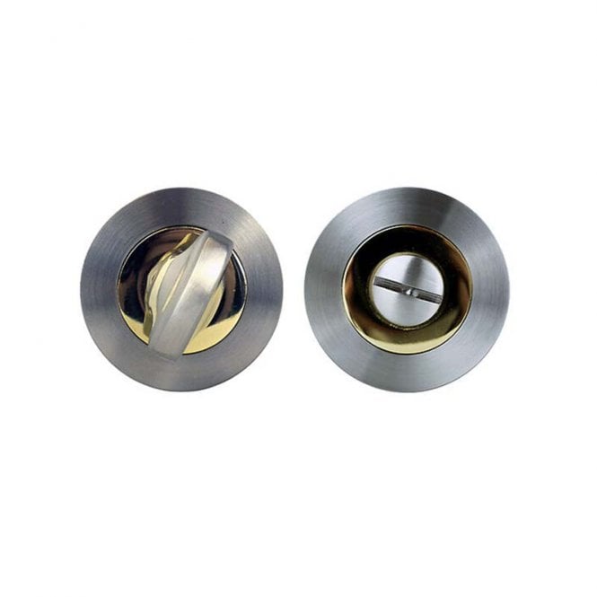 Intelligent Hardware WC Turn and Release on Round Rose - Brass Plate & Satin Nickel