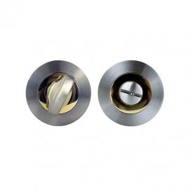 WC Turn and Release on Round Rose - Brass Plate & Satin Nickel